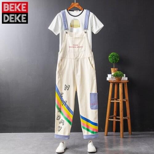 Men Straight Jumpsuits Print Graffiti Overalls Unisex Loose Fit Trousers Cartoon Pattern Casual Multi-Pockets Cargo Pants