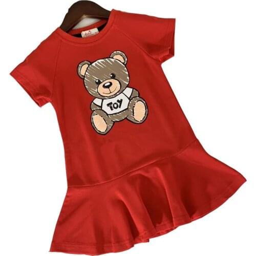 New 2021 summer fashion kids dresses for girls Cotton cartoon bear short sleeve comfortable children princess dress 2-10 year