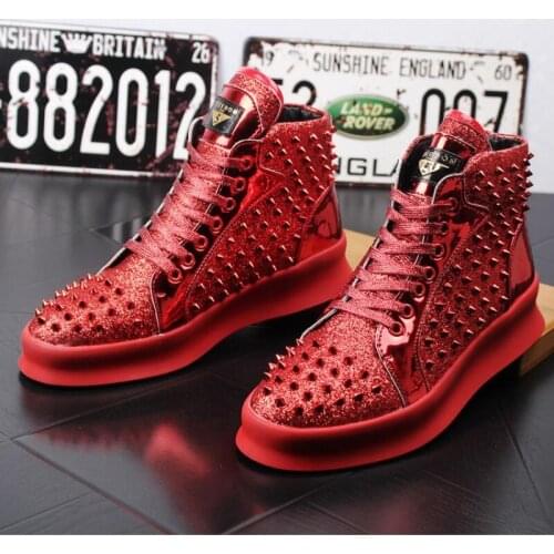New Arrival Luxury Mens red Casual Comfort Shoes High Top Lace Up Man black Trending Leisure Shoes Flat Platform chaussures
