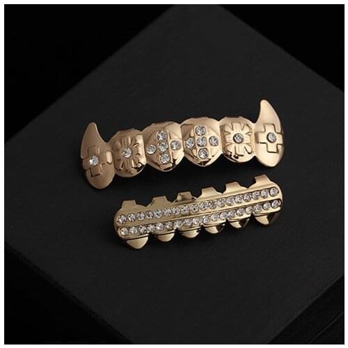 New Teeth Jewelry Silver /Gold Zircon Teeth Grillz Hiphop Teeth Drip Grills Dental Top&Bottom Grill Tooth Caps Party Jewellry
