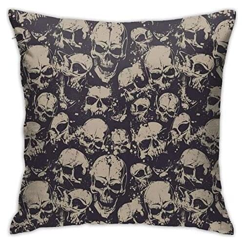 Personalized Abraction Grunge Scary Skulls Sketchy Graveyard Evil Face Horror Theme Design Decorative Pillow Cover Printed