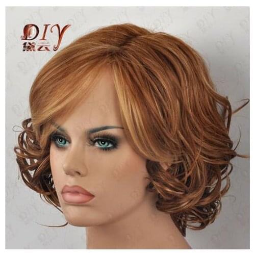 Peruca hair queen 0002369 Curly Stylish Brown Mix Short Women Wig Heat Cosplay Party Full Hair 27-30-613
