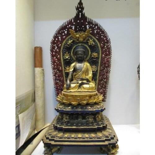 Song voge gem S0668 36"Tibet 100% Pure Bronze 24K Gold Gild painted Sakyamuni Amitabha Buddha Statue