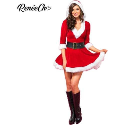 2018 Christmas dress women Sexy Santa Claus Costume Female Red Velvet V Neck Fancy Dress Hood Lady Christmas Costume