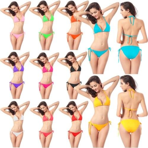 Sexy Bikini Set Bathing Suit Women High Waist Swimsuit Solid Swimwear Summer Beach Wear Swimming Suit XL Hot Pink Swimsuit