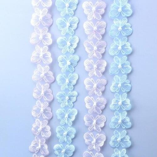 20y 4*3cm 3D Butterfly Pearl Embroidery Mesh Lace Trim for Baby Girls Clothes Dress Decorations DIY Hair Accessories