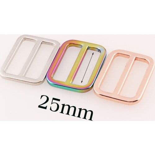 10 Pcs Silver/Rainbow/Rose Gold Slide Buckles Webbing Hardware,Strap Adjustable Heavy Duty Slider Purse Buckle-25 MM