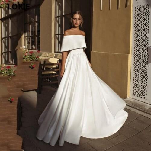 LORIE A Line Princess wedding dresses Satin Off The Shoulder Boho Bride Gowns Floor Length Vestido de Voiva