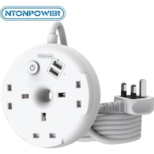 NTONPOWER 3M Extension Lead with USB Slots Bagel Power Strip 13Amp Fused Wall Mountable UK Plug for Office, Bedroom and Travel