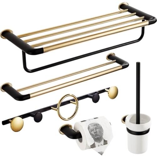 Black gold bath towel rack bathroom shelf drying towel rack bathroom hardware pendant set golden towel bar