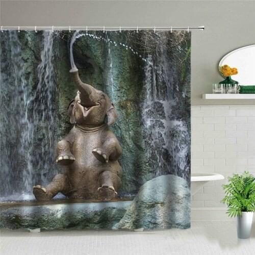 Waterplaying Elephants Shower Curtains Jungle Wildlife Waterproof Polyester Fabric Bathroom Curtains For Home Decor
