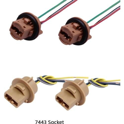 YUNPICAR 7443 Sockets Female Adapter Wire Connector for Turn Signal/Reverse/Brake Light Bulbs Socket (Pack of 2)