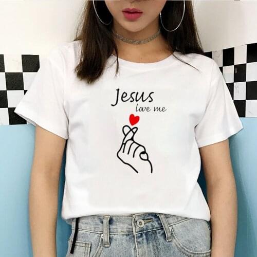 Jesus Love Me Unique Print Harajuku T Shirt Women 2021 New Arrival Tee O-neck Short Sleeve Tops Female Vogue Streetwear