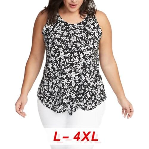 2020 NEW Summer Sleeveless Top Womens Floral Printed Tee Vest Crew-Neck Camis Loose Casual Tank Tops Plus Size Ladies