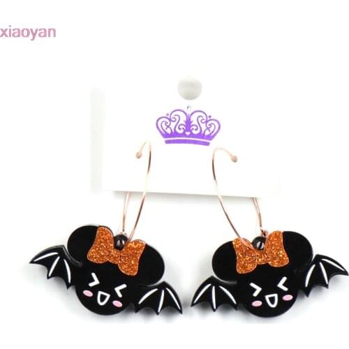 1pair) Halloween Earrings Mouse Head Dangle Earrings Holiday Acrylic Bat Earrings