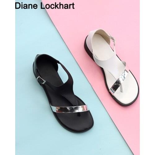 2021 Big Size Flip Flops Summer Flat Women Sandals Gladiator Black Open Toe Ladies Beach Sandals Roman Buckle Strap Female Shoes
