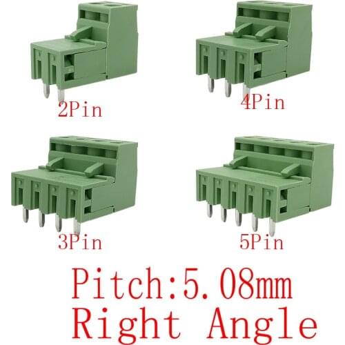 2EDG 5.08mm PCB Screw Terminal Block Connector Pluggable Plug-Pin Right Angle Header Socket 2 Pin 3 Pin 4 Pin 5 Pin Pitch 5.08mm