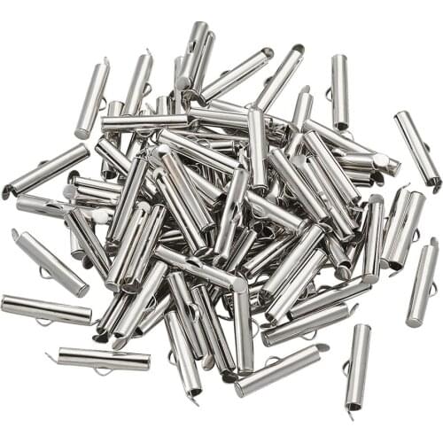 50pcs Iron Slide On End Clasp Tubes Slider End Caps for jewelry making DIY Accessories,Platinum ,20x4mm F80