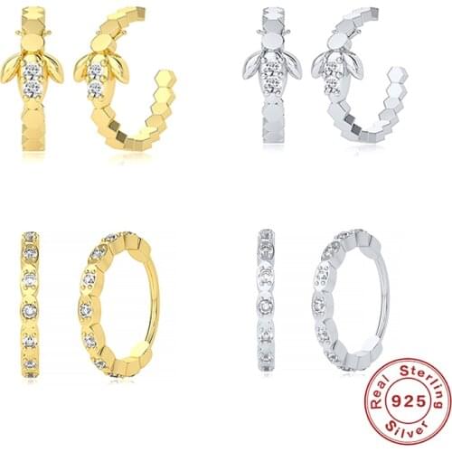 Canner Round Pendientes Bee-shape Hoop Earrings For Women Real 925 Sterling Silver Luxury Piercing Women Jewelry Accessories