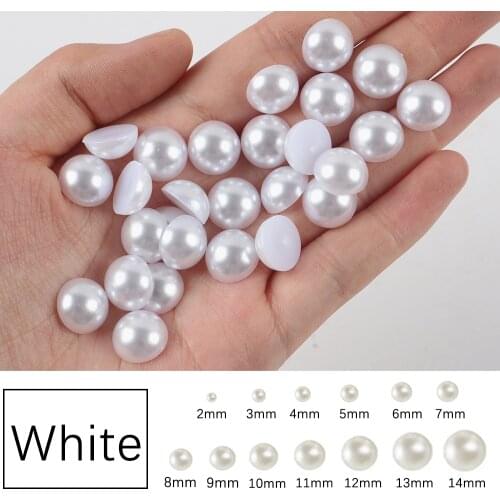 White Half Round Flatback Pearls mix sizes 2mm 3mm 4mm 5mm 6mm 8mm 10mm to 25mm all sizes for nail art ABS imitation pearl beads