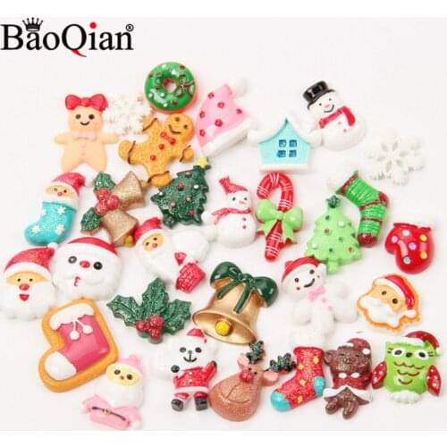 30Pcs Mix Resin Christmas series Beads Decoration Crafts Flatback Cabochon Scrapbooking Fit Phone Embellishments Diy Accessories