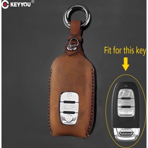 KEYYOU genuine leather Car Key Case Cover For Audi A1 A2 A3 A4 A5 A6 A7 TT Q3 Q5 Q7 R8 S6 S7 S8 B5 B6 Car Key Ring Smart Key Bag