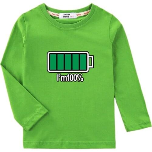 Childrens long sleeve tops Aimi lakana boys girl t-shirt battery 100% energy clothes kids cotton fun tee shirt
