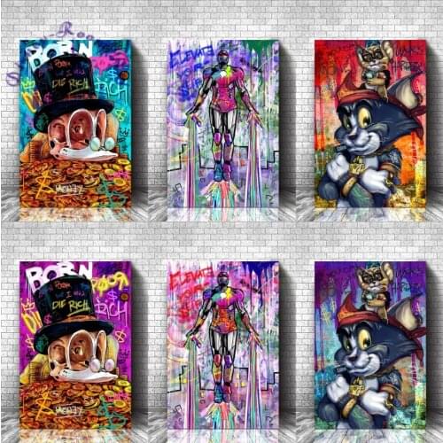 Disney Anime Graffiti Canvas Poster Donald Duck Street Wall Art Painting Marvel Superhero for Modern Living Room Decoration Gift