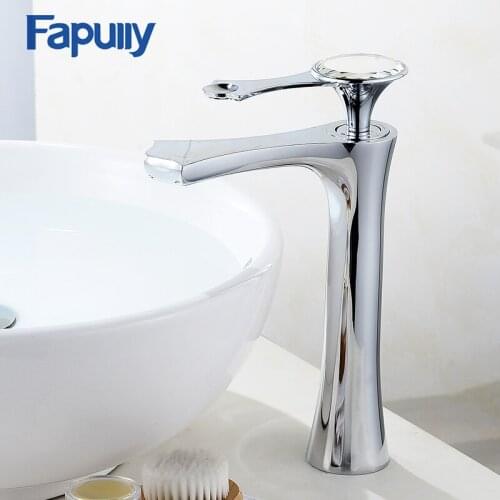 Fapully Elegant Bathroom Basin Gold Faucet Brass With Diamond Crystal Luxury Single Handle Hot And Cold Tap Tall Mixer Tap 553