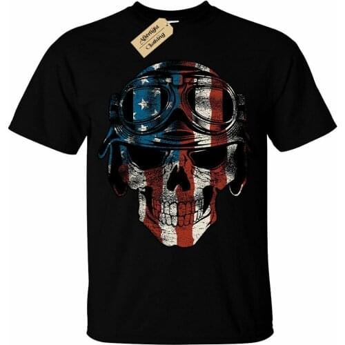 USA Skull T-Shirt Mens american flag biker motorcycle motorbike rider