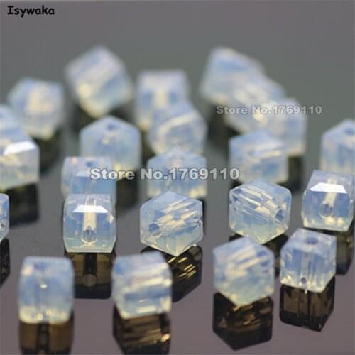 Isywaka 100pcs Cube 4mm Opal White Color Square Austria Crystal Beads Glass Beads Loose Spacer Bead for DIY Jewelry Making