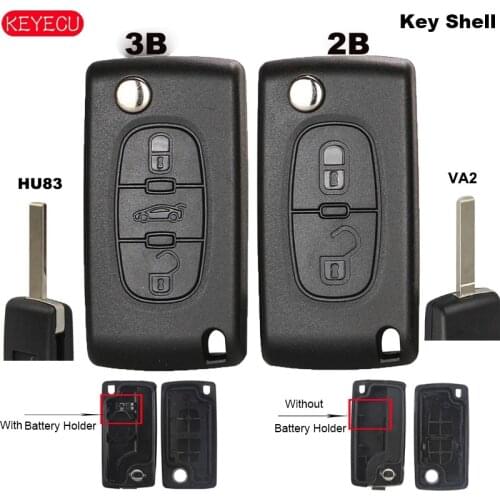KEYECU Car Flip Remote Key Shell HU83/VA2 for Peugeot 107 207 307 407 308 408 Partner Citroen C3 C4 C5 C6 Berlingo Picasso Xsara