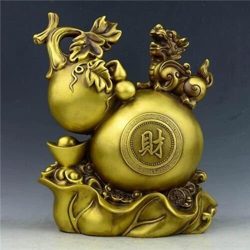 Chinese seiko carving pure brass God beast gourd wealth statue