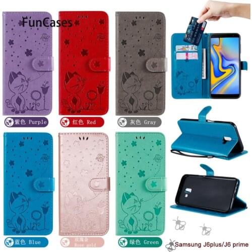 Red PU Leather Wallet Flip Phone Bag Cover For phone case Samsung J6 Plus Positivo Galaxy coque J610F Prime Holsters Clips Cases