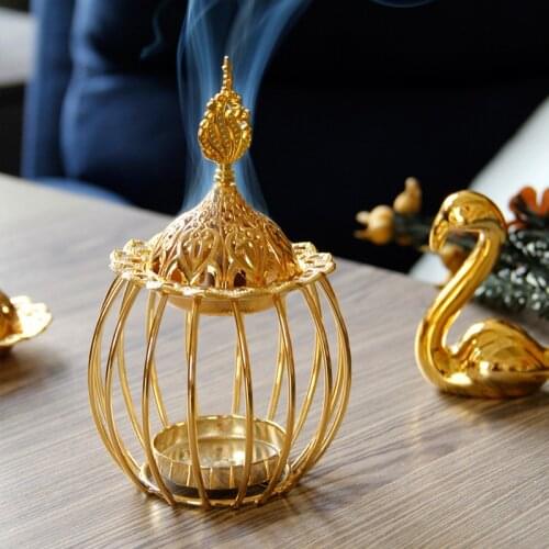Golden Color Incense Burner Alloy Metal Incense Holder Multifunction Arabic Candlestick Censer Aroma Burner Home Decoration