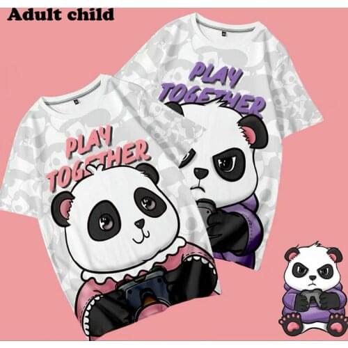 Cute Panda Game Player 3D Print Couple Tshirt Summer Fashion Round Neck Short Sleeve Popular Japan Harajuku Streetwear Plus Size