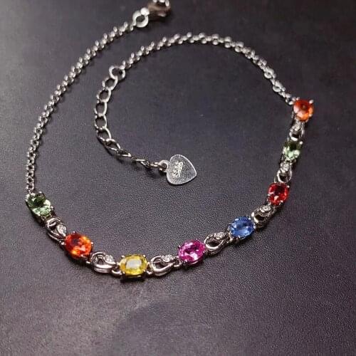 Fashion lock Leaves Natural Multicolor sapphire Bracelet Natural gemstone Bracelet S925 silver women girl party gift Jewelery