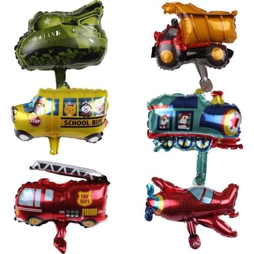 Mini Balloon Set Tank Fire Truck School Bus Plane Inflatable Foil Balloons Kids Birthday Decoration Boy Gifts Supplies