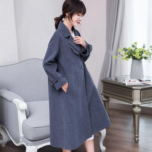 New Women Double-sided Wool Coat 2020 Korean Style Ladies Long Wool Coats Autumn Winter Female Jacket 38019 WYQ1787