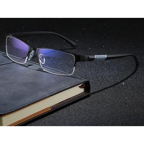 Alloy Reading Glasses Men Half Frame Business Hyperopia Eyeglasses Male Presbyopic Eyewear With Diopter 0 +1.0 +1.5 +2.0 To +4.0