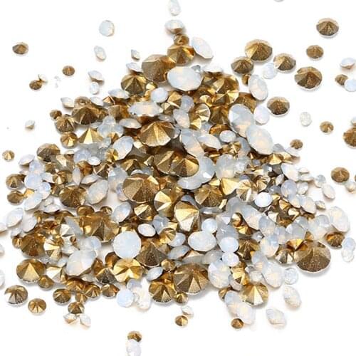 Wholesale White Opal Color Resin Rhinestones Glue On Beads PointBack Many Sizes Diamonds Nail Art Wedding Dress Decoration DIY