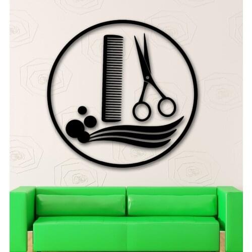 Hair Salon Stylist Barber Tools Barbershop Wall Stickers scissors and comb Art decal wallpaper Vinyl Decal D250