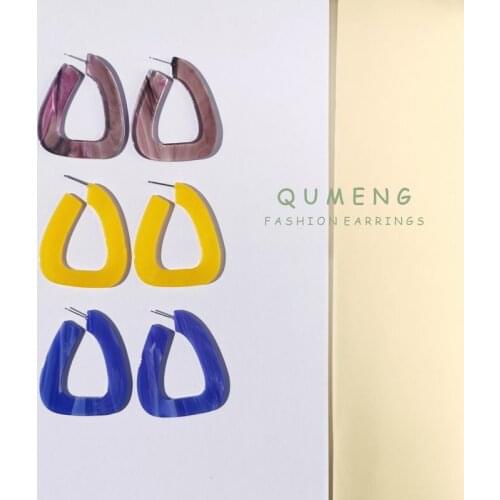 QUMENG Simple Colorful Resin Earrings 2020 Letter C U Shaped Acrylic Earrings for women Acetic Acid Circle Earrings