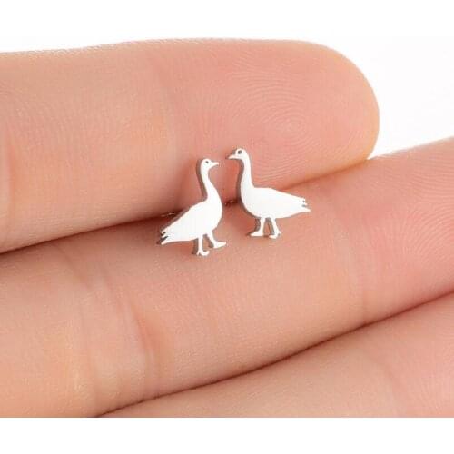 S925 small animal ear nail simple female temperament new cute yellow duck white swan ear bone nail INS wholesale