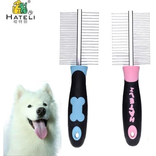 Hateli Multiple Pet Long Hair Comb Double-sided Dog Grooming Brush Cat Long Fur combs for Pets Medium Hair Rubber handle Brushes