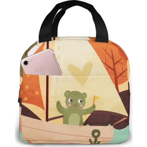 Cute Bear Boat Lunch Bag Portable Insulated Thermal Cooler Bento Lunch Box Tote Picnic Storage Bag Pouch