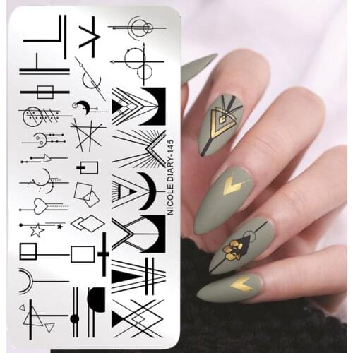 NICOLE DIARY Striped Line Stamping Plates Flower People Image Stamp Plate Marble Geometric Nail Art Image Plate Stencil