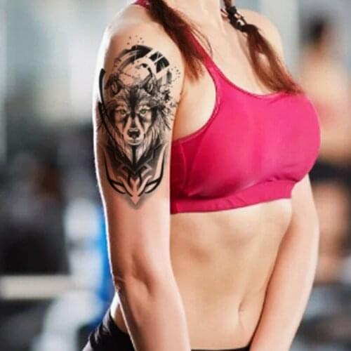 Temporary Tattoo Stickers Green Eyes Wolf Totem Fragments Design Fake Tattoos Waterproof Tatoos Arm Legs Large Size Women Men