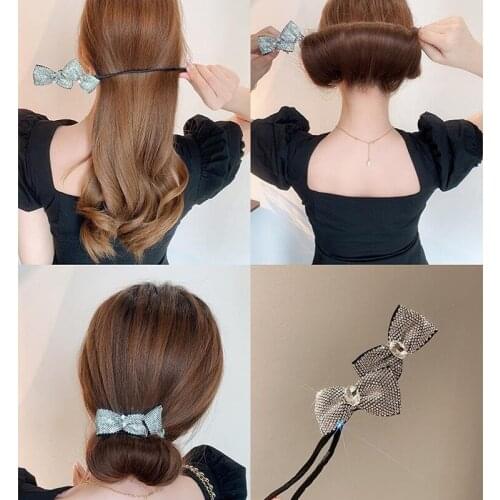 Korean new style rhinestone bow hair accessories curly hair stick lazy ball hair card back head plate hair artifact