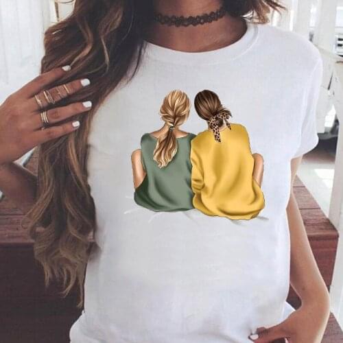 Women Graphic Sister Cartoon Friends 90s Girl Printing Summer Casual Fashion Print Female Clothes Tops Tees Tshirt T-Shirt